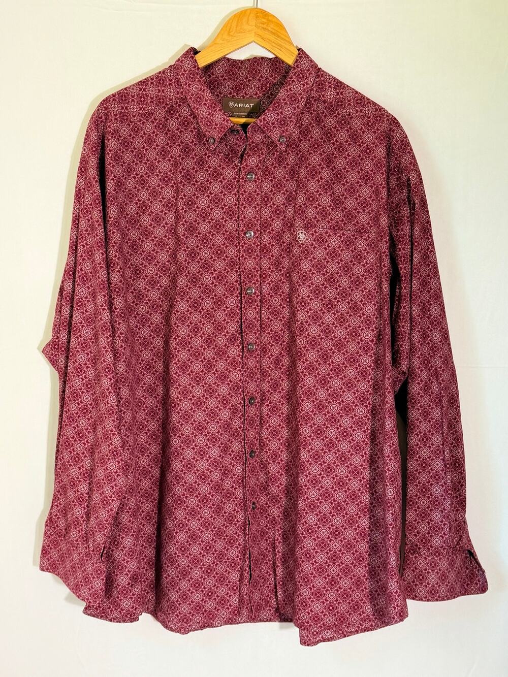 Ariat Men’s 3XL Burgundy Western Button Down Shirt Geometric Print 100% Cotton